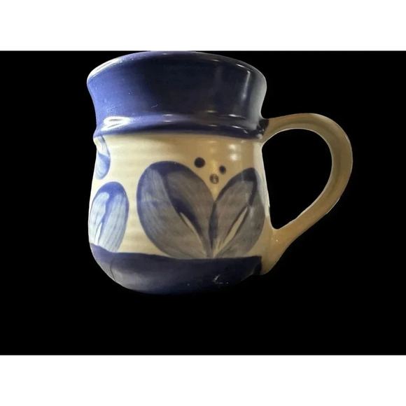 Pfaltzgraff Villa Flora Mexico Blue Leaf Leaves Pottery Coffee Mug Cup - Picture 2 of 4